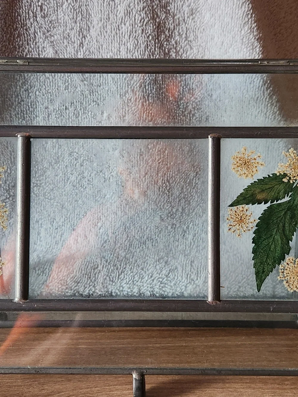 Silver Glass Jewelry Display Box with Pressed Floral Design
